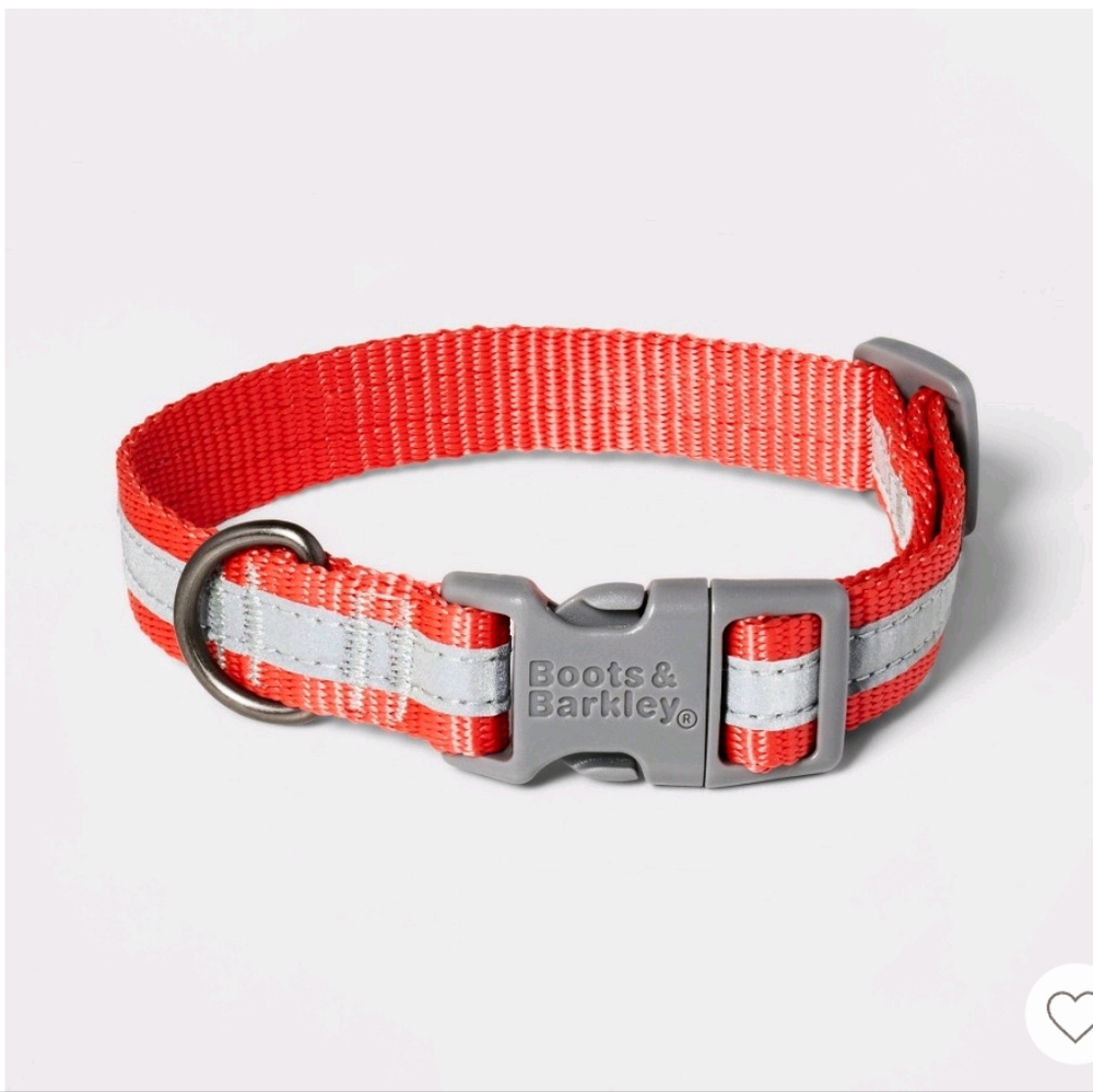 Boots & Barkley Reflective Dog Adjustable Collar Tomato Red silver stripe large